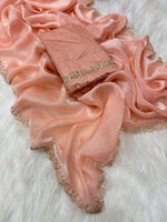 Stunning Pink Satin Space Silk Saree with Original Jarkhan Diamond Work – Perfect for Sangeet & Cocktail Nights image 12