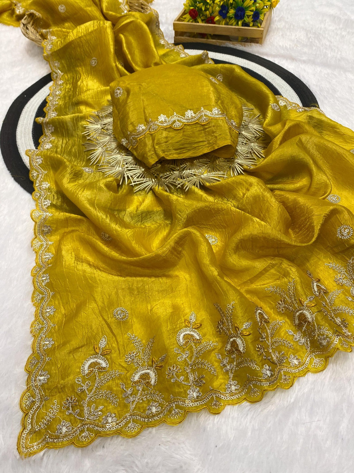 Gold Crush Designer Saree with Silver Embroidery & Sequin Work | Embroidered Blouse | Premium Ethnic Wear image 6