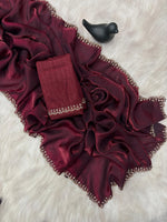 Stunning Pink Satin Space Silk Saree with Original Jarkhan Diamond Work – Perfect for Sangeet & Cocktail Nights image 9