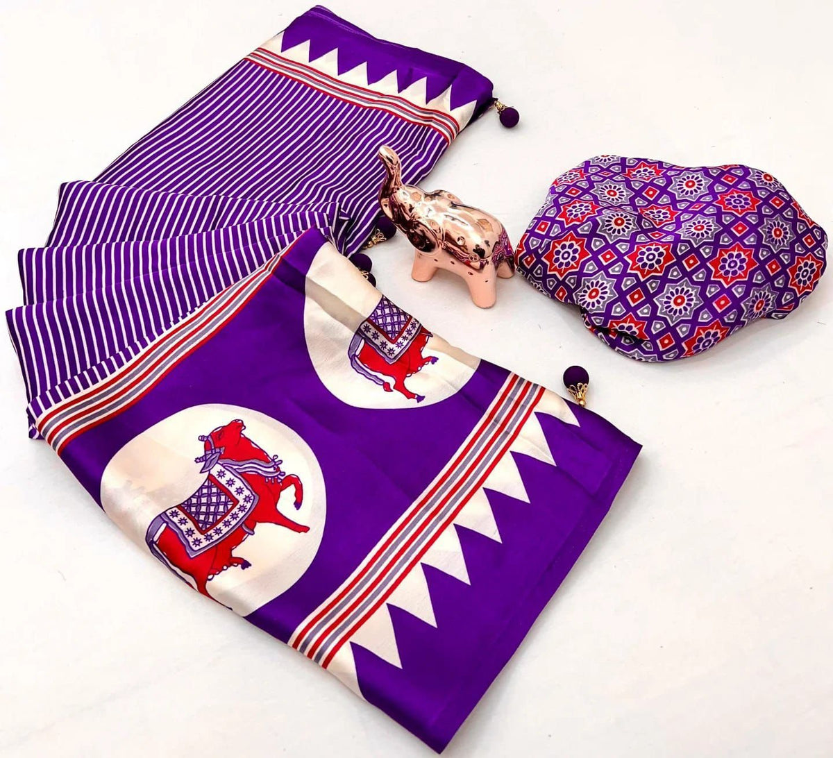 White Zebra – Premium Japan Satin Patola Ajrakh Print Saree image 0