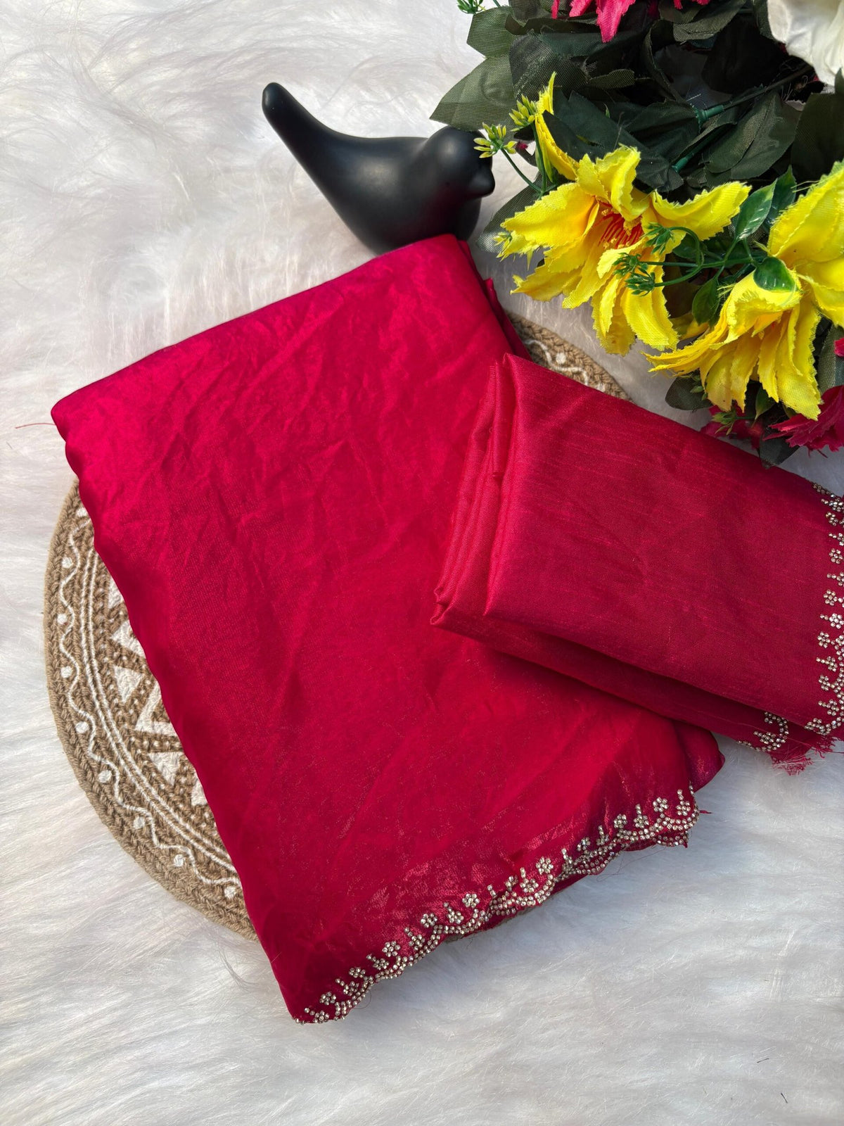 Stunning Pink Satin Space Silk Saree with Original Jarkhan Diamond Work – Perfect for Sangeet & Cocktail Nights image 3