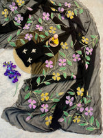 Vanshi Blooming Georgette Saree with Floral Brush Print, Handwork & Khatli Border image 1