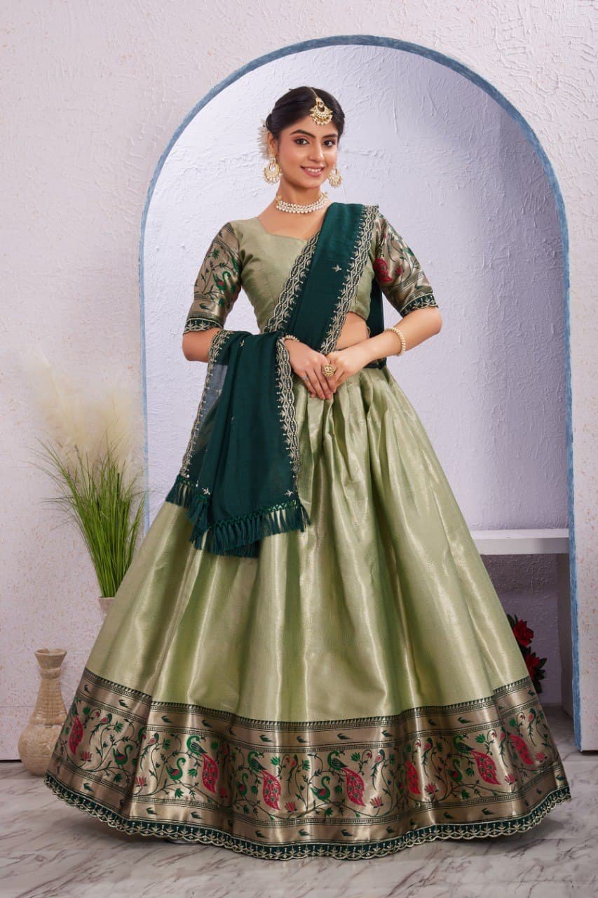 Morni Woven Jacquard Silk Lehenga Set with Embroidered Vichitra Silk Dupatta image 1