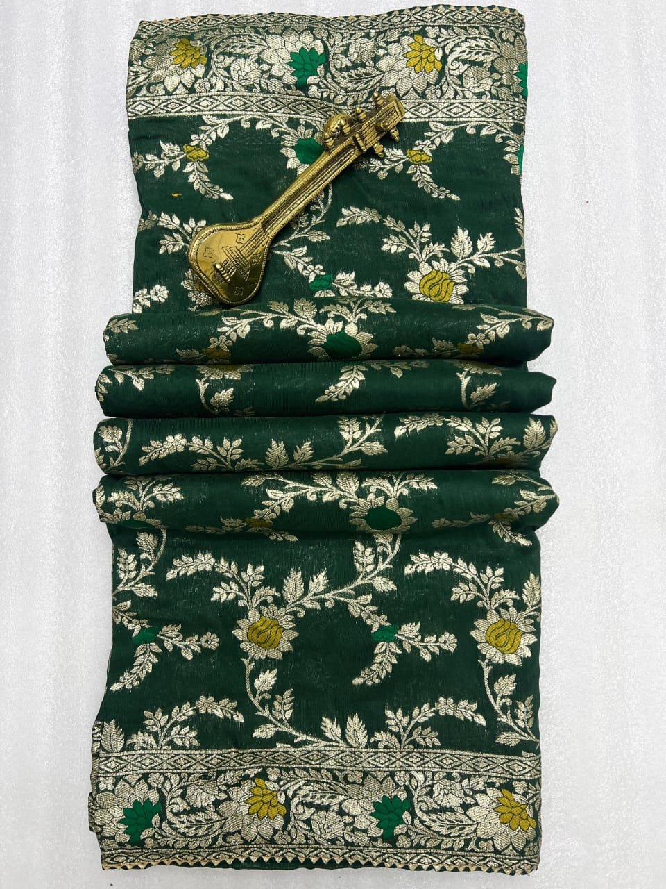 Soft Dolla Viscose Silk Saree with Zari & Meenakari Weaving - Bottle Green image