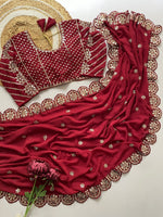 Stitched Faux Georgette Saree with Original Mirror & Multisequins Embroidery Blouse image 4