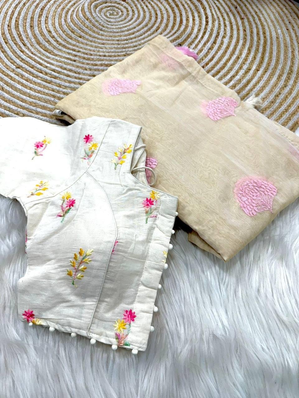 Pure Chanderi Cotton Saree with Multi-Thread Work & Heavy Tassels image 0