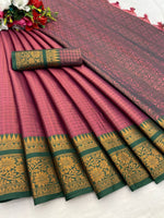 KHANGULAB - Pure Mercerised Copper Silk Saree with Contrast Border & Pallu image 4