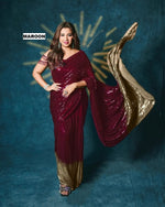 Bollywood Blockbuster Sequin Design Georgette Saree with Cutwork Lace Border - Maroon image