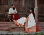 Stunning White Soft Lichi Silk Saree with Red Contrast Jacquard Blouse image 1