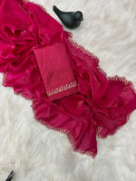 Stunning Pink Satin Space Silk Saree with Original Jarkhan Diamond Work – Perfect for Sangeet & Cocktail Nights image 23