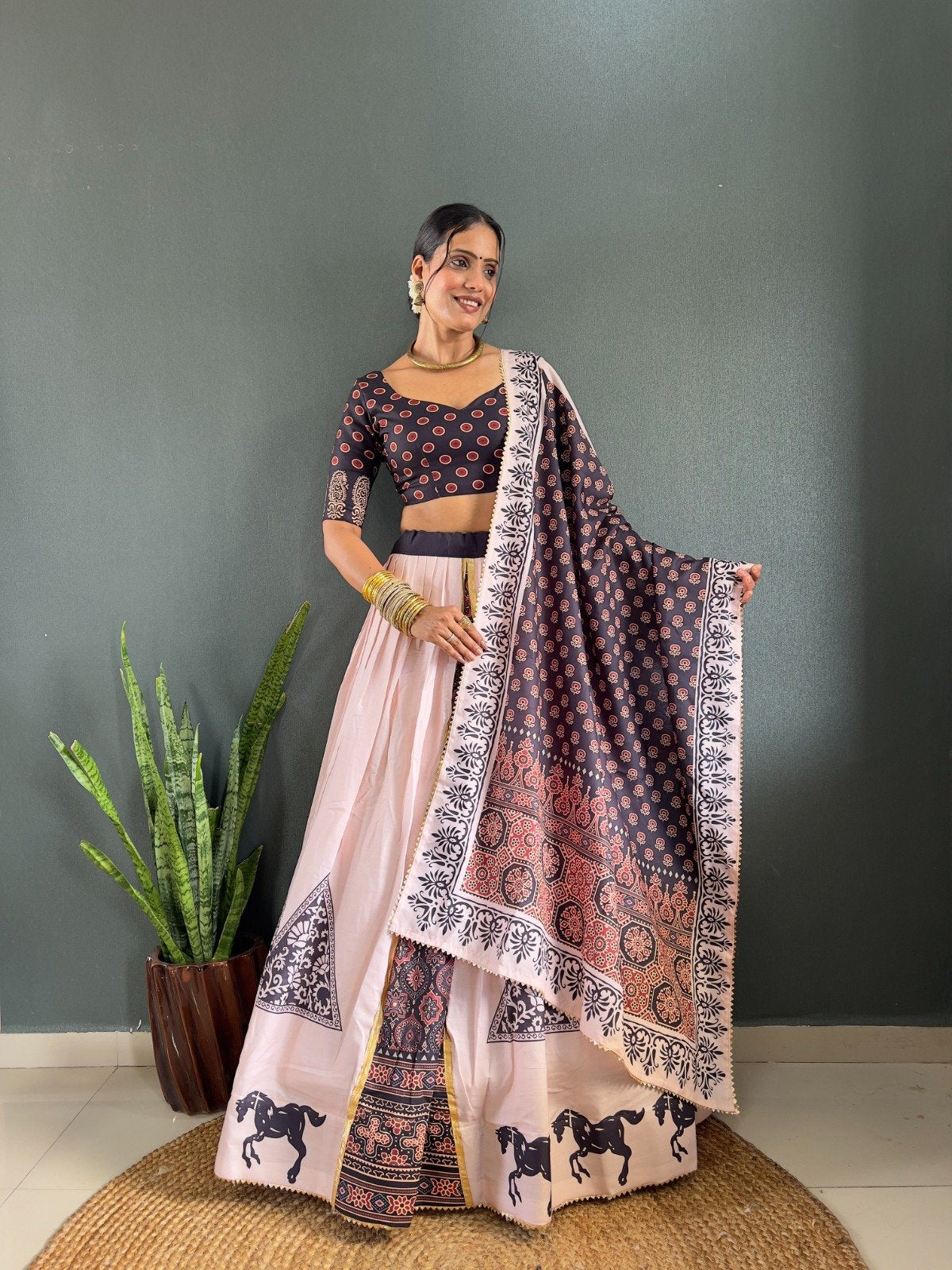 Elegant Cotton Lehenga Set with Gota Patti Work & Printed Dupatta image 0