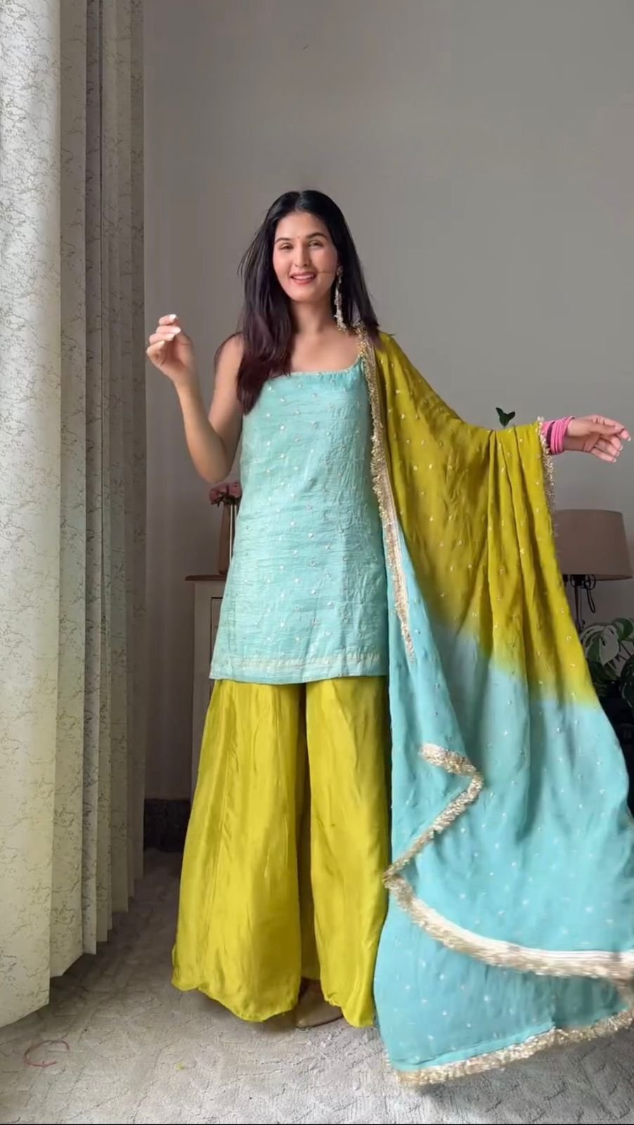 Premium Chinon Silk 3-Piece Set with Sequin & Thread Work image 0