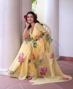 Soft Georgette Saree with Floral Prints & Double Cutdana Moti Border image 1