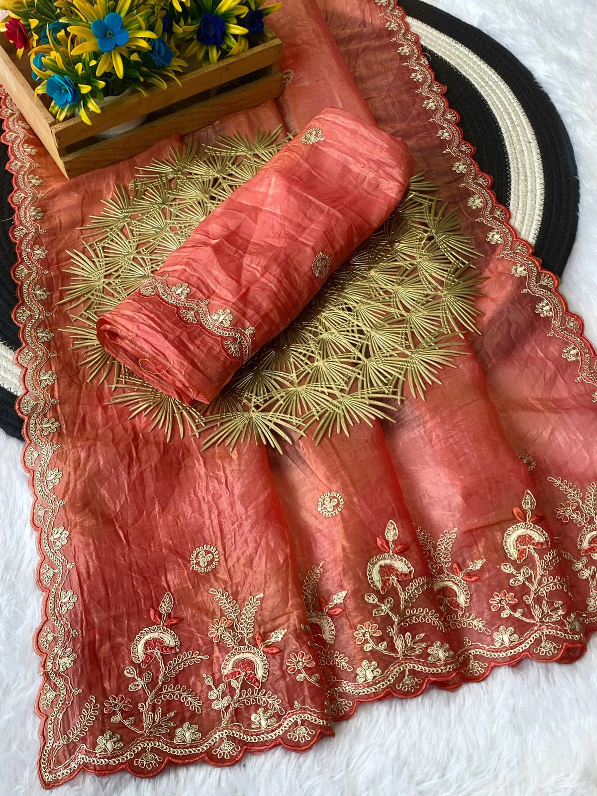 Gold Crush Designer Saree with Silver Embroidery & Sequin Work | Embroidered Blouse | Premium Ethnic Wear image 8