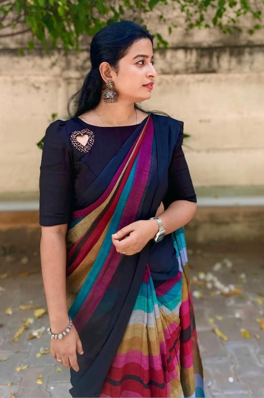 New Arrival Pure Lilan Silk Digital Print Saree with Tussles image 0