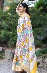 Linen Saree with Gold Jari 5×5 Border & Digital Print image 2