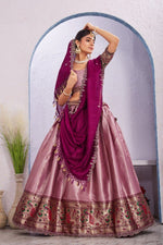 Morni Woven Jacquard Silk Lehenga Set with Embroidered Vichitra Silk Dupatta - Rose Pink image