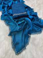 Stunning Pink Satin Space Silk Saree with Original Jarkhan Diamond Work – Perfect for Sangeet & Cocktail Nights image 15