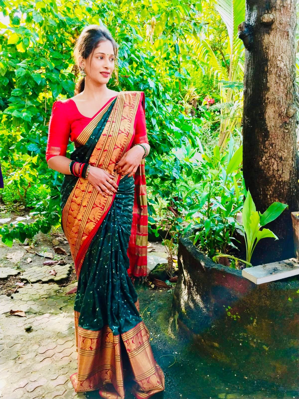 Narayan Pet Cotton Saree with Zari Weaving & Sequence Work image 0