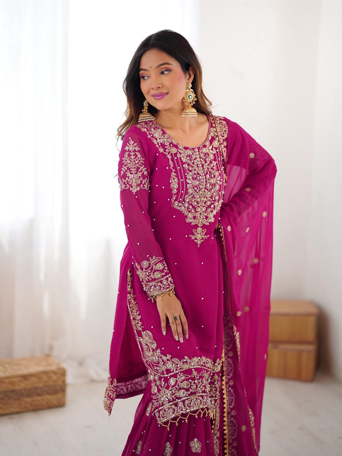 Premium Faux Georgette Embroidered Sharara Set with Dupatta image 2