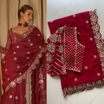 Stitched Faux Georgette Saree with Original Mirror & Multisequins Embroidery Blouse image 2