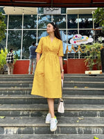 Stylish Cotton Slub Kurti with Dori Tassel & Pocket - Yellow, L image