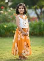 Kids Pure Georgette Lehenga Choli with Sifali Work Blouse & Flower Print | Adjustable Drawstring
