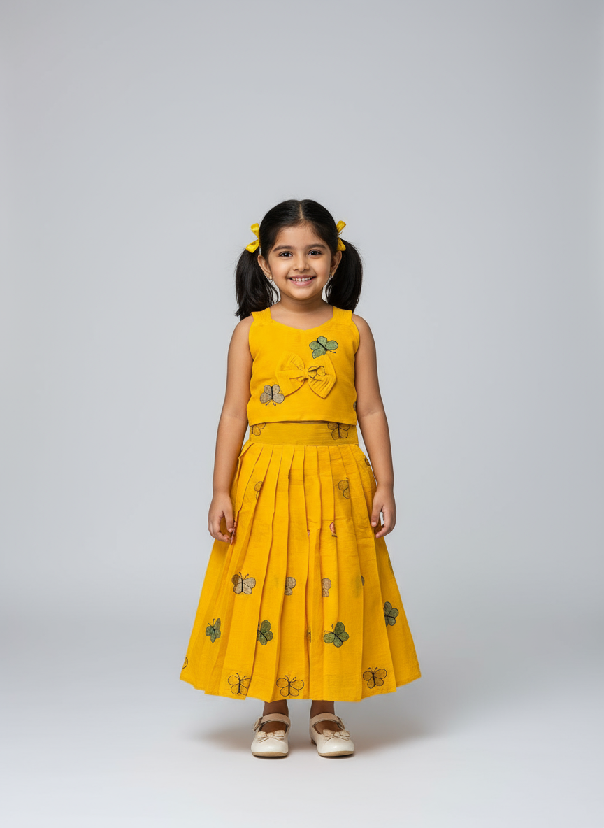 Kids Cura Cotton Lehenga Choli with Vibrant Embroidery & Flower Print Gown Style