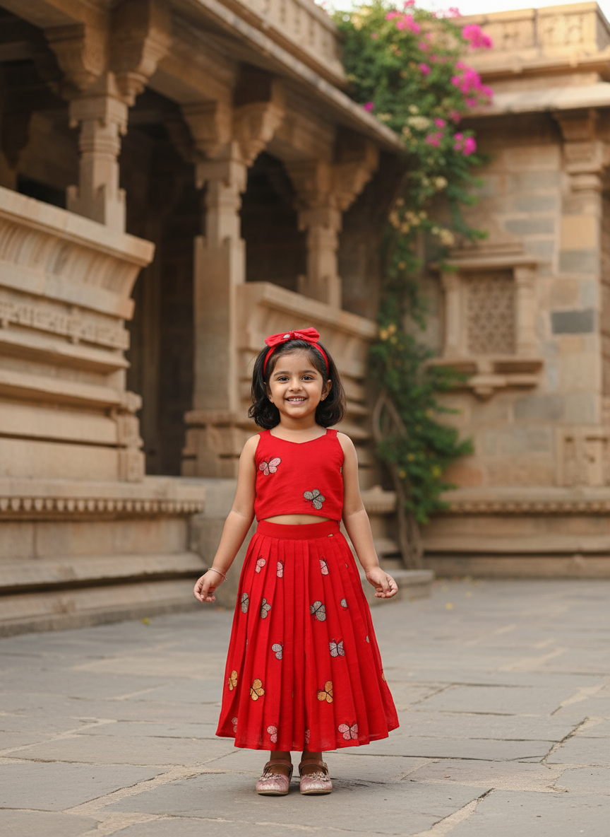 Kids Cura Cotton Lehenga Choli with Vibrant Embroidery & Flower Print Gown Style