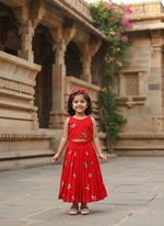 Kids Cura Cotton Lehenga Choli with Vibrant Embroidery & Flower Print Gown Style