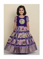 Kids Cotton Lehenga Choli with Border Thread Work | Adjustable Drawstring