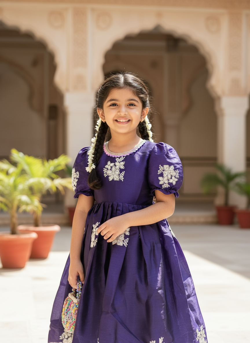 Kids Designer Gown – Kesar Collection | Sequence Butta Work | Festive & Party Wear