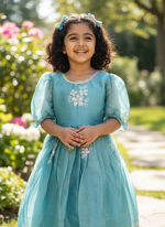 Kids Designer Gown – Kesar Collection | Sequence Butta Work | Festive & Party Wear