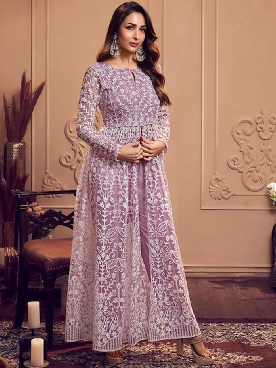 Zigisha Embroidery Kurti with Pant Set | Net Fabric Kurti with Crepe Pant | Super Heavy Premium Quality