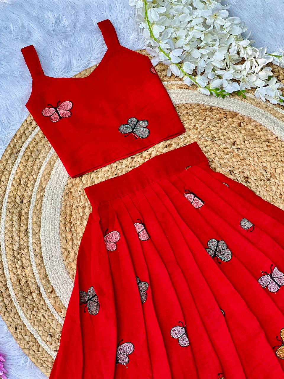 Kids Cura Cotton Lehenga Choli with Vibrant Embroidery & Flower Print Gown Style