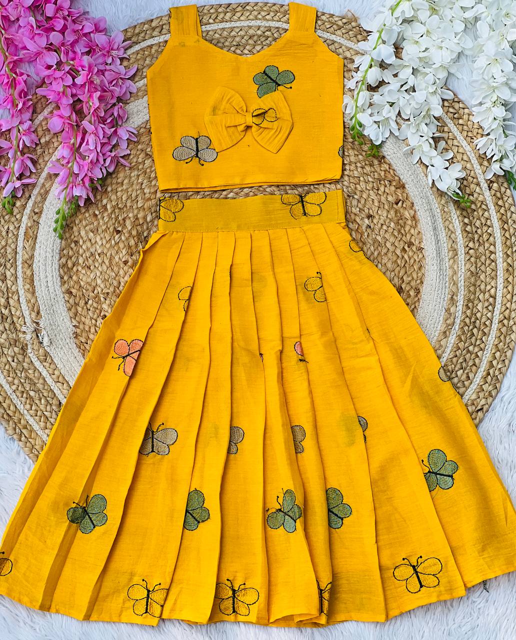 Kids Cura Cotton Lehenga Choli with Vibrant Embroidery & Flower Print Gown Style