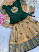 Kids Art Silk Lehenga Choli with Fiesta Weaving Work & Satin Blouse | Adjustable Drawstring