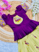 Kids Art Silk Lehenga Choli with Fiesta Weaving Work & Satin Blouse | Adjustable Drawstring