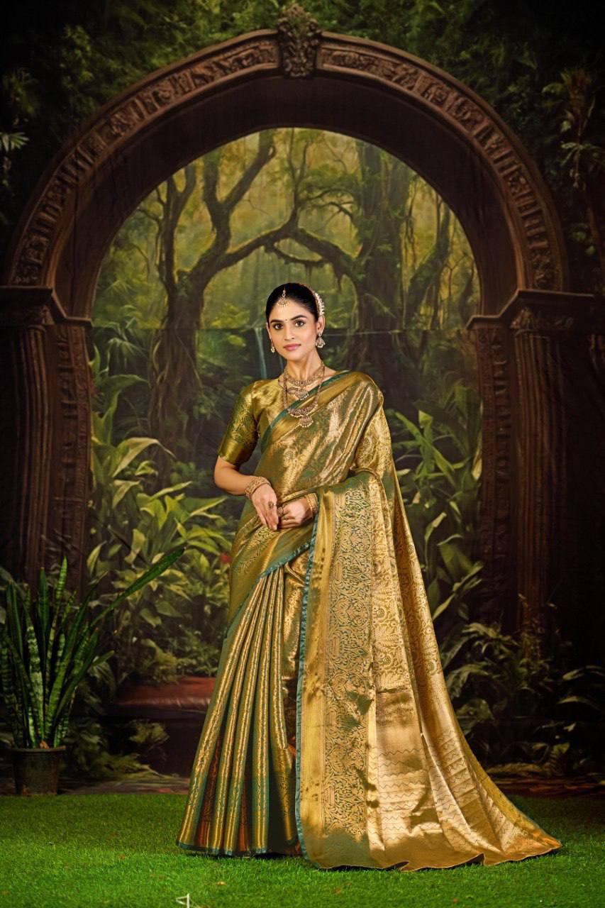 Bridal Kanjivaram Semi Silk Saree with Contrast Khaddi Border & Rich Weaving Pallu | Panghat Collection