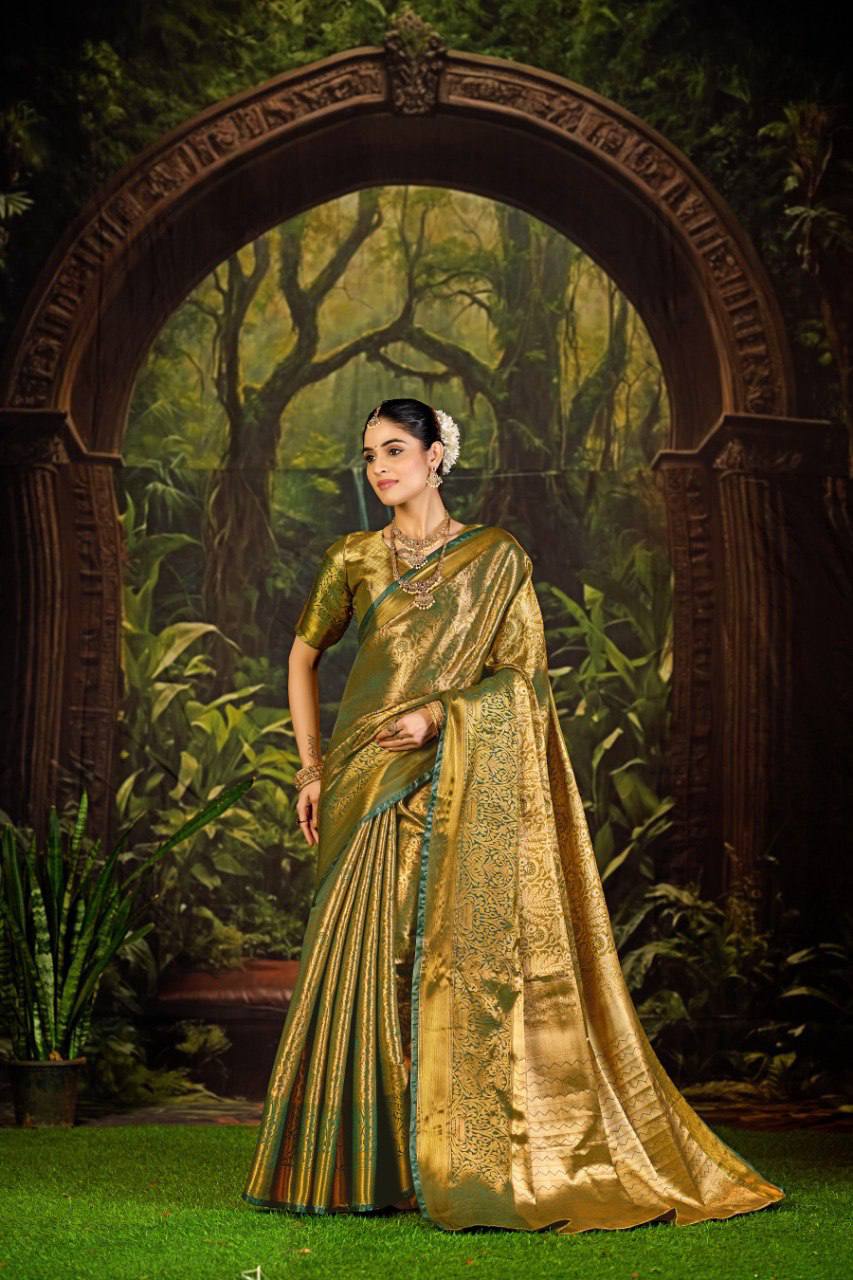 Bridal Kanjivaram Semi Silk Saree with Contrast Khaddi Border & Rich Weaving Pallu | Panghat Collection
