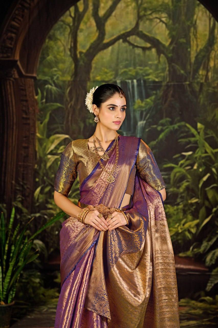 Bridal Kanjivaram Semi Silk Saree with Contrast Khaddi Border & Rich Weaving Pallu | Panghat Collection