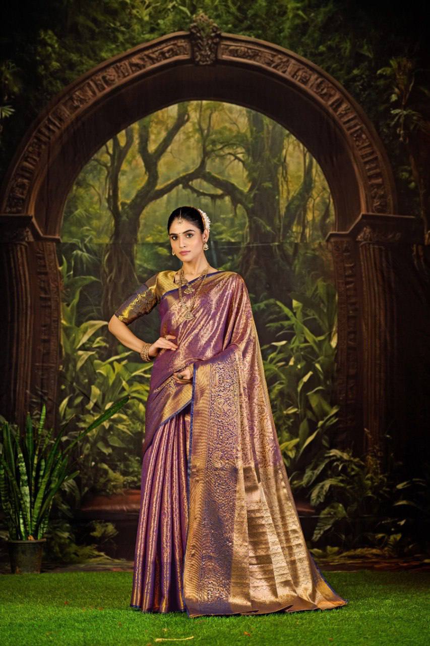 Bridal Kanjivaram Semi Silk Saree with Contrast Khaddi Border & Rich Weaving Pallu | Panghat Collection