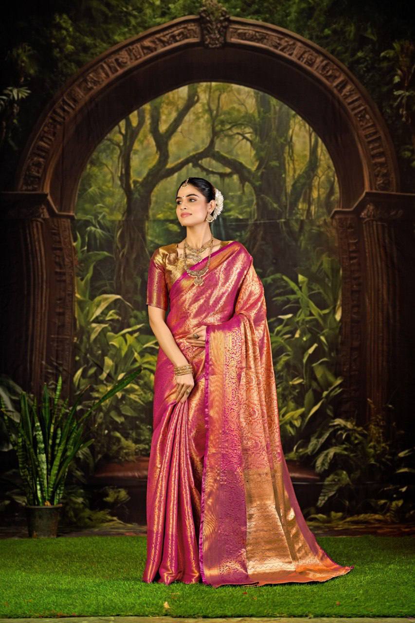 Bridal Kanjivaram Semi Silk Saree with Contrast Khaddi Border & Rich Weaving Pallu | Panghat Collection
