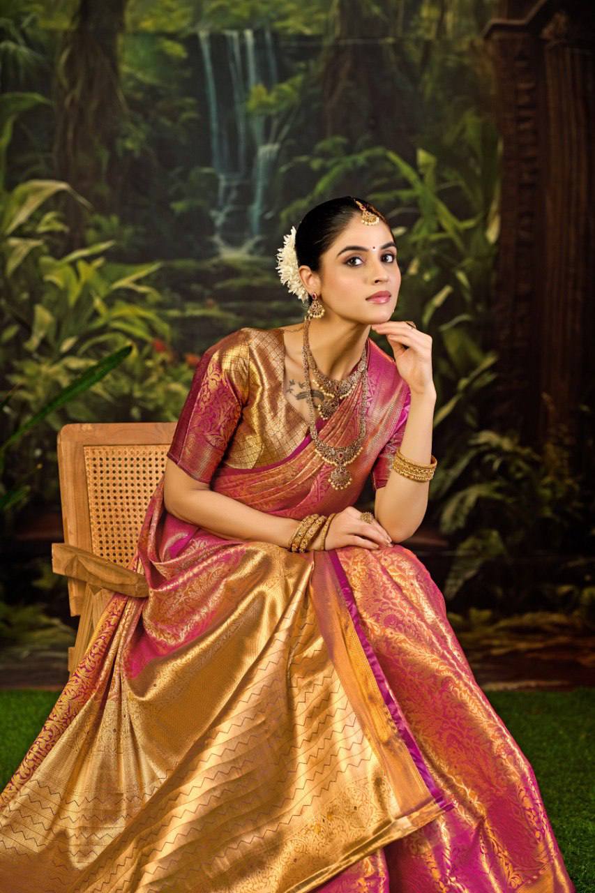 Bridal Kanjivaram Semi Silk Saree with Contrast Khaddi Border & Rich Weaving Pallu | Panghat Collection
