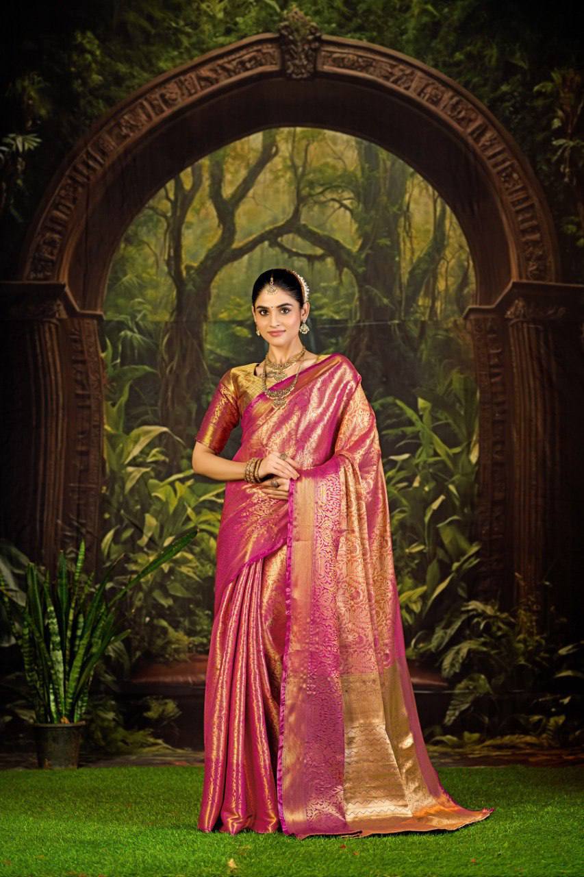 Bridal Kanjivaram Semi Silk Saree with Contrast Khaddi Border & Rich Weaving Pallu | Panghat Collection