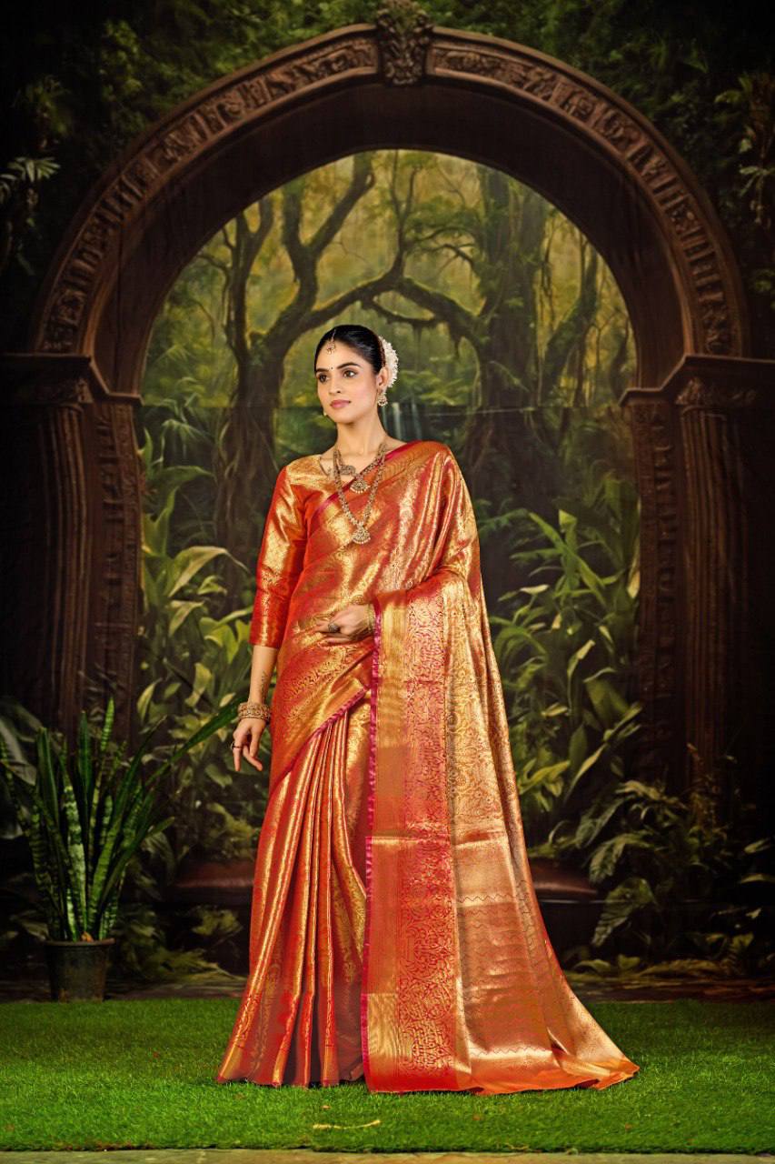 Bridal Kanjivaram Semi Silk Saree with Contrast Khaddi Border & Rich Weaving Pallu | Panghat Collection