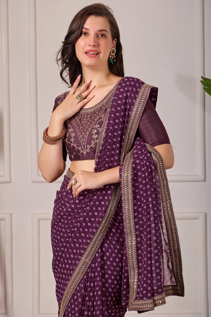 Bandhani Georgette Silk Saree with Embroidery Dori Work & Tapeta Blouse