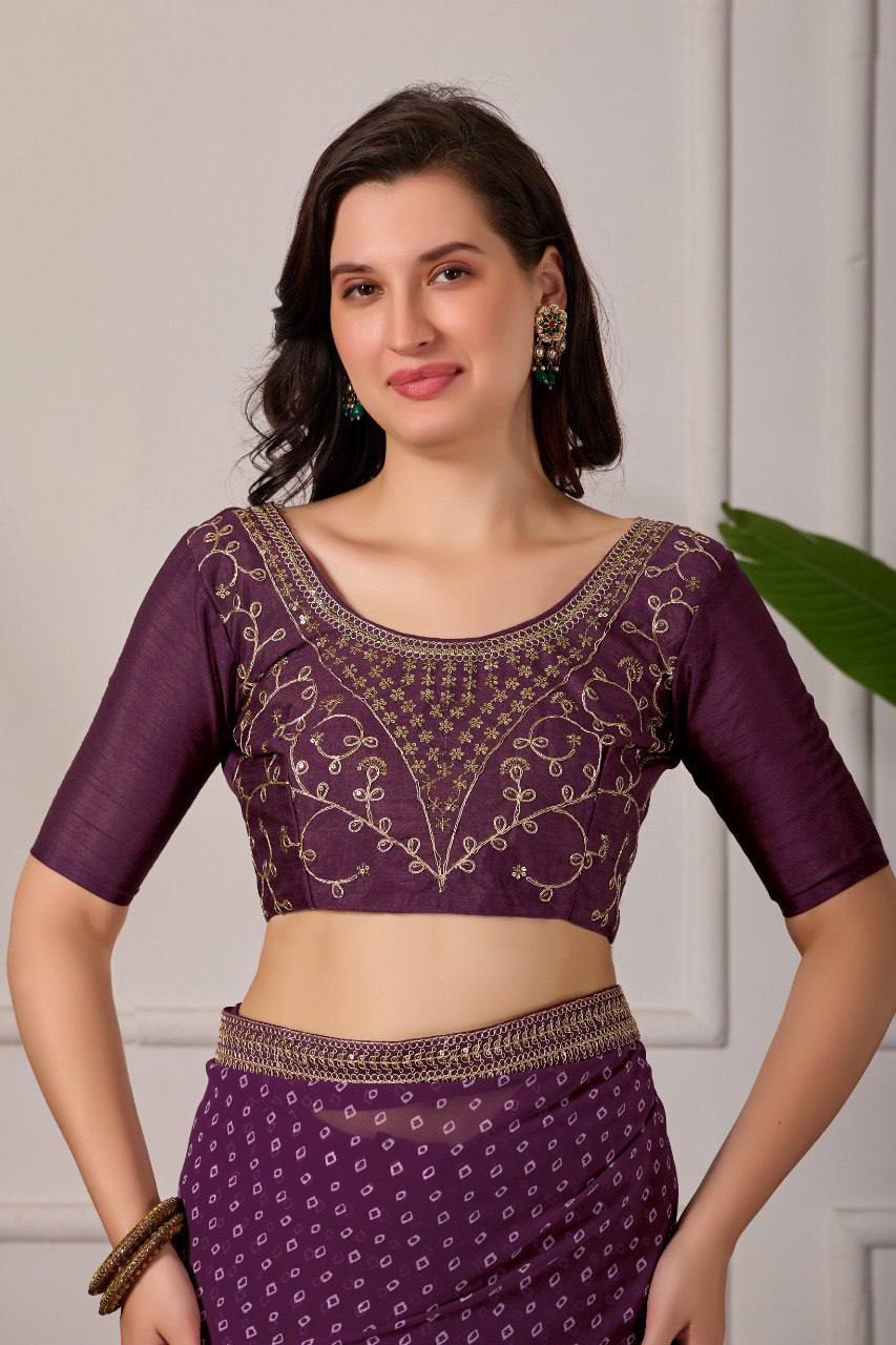 Bandhani Georgette Silk Saree with Embroidery Dori Work & Tapeta Blouse