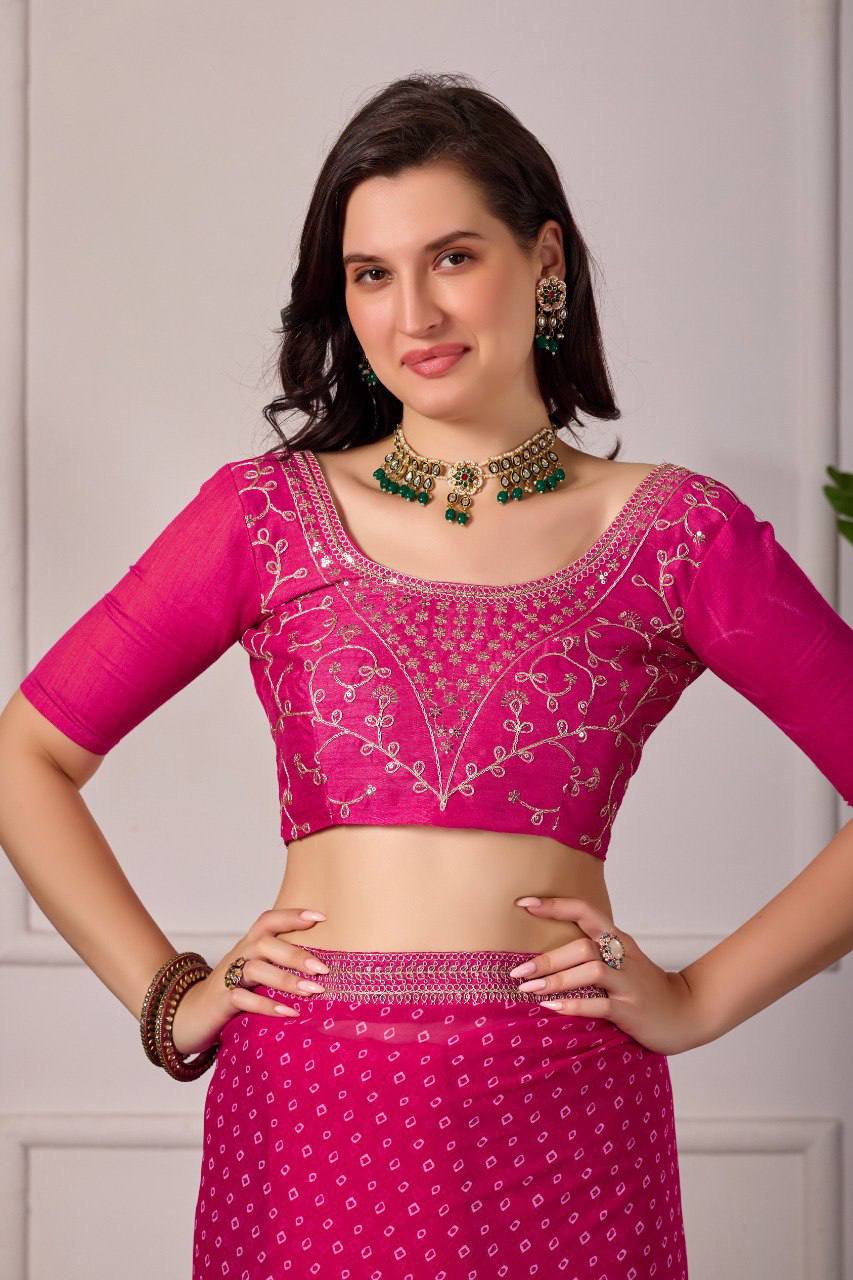 Bandhani Georgette Silk Saree with Embroidery Dori Work & Tapeta Blouse