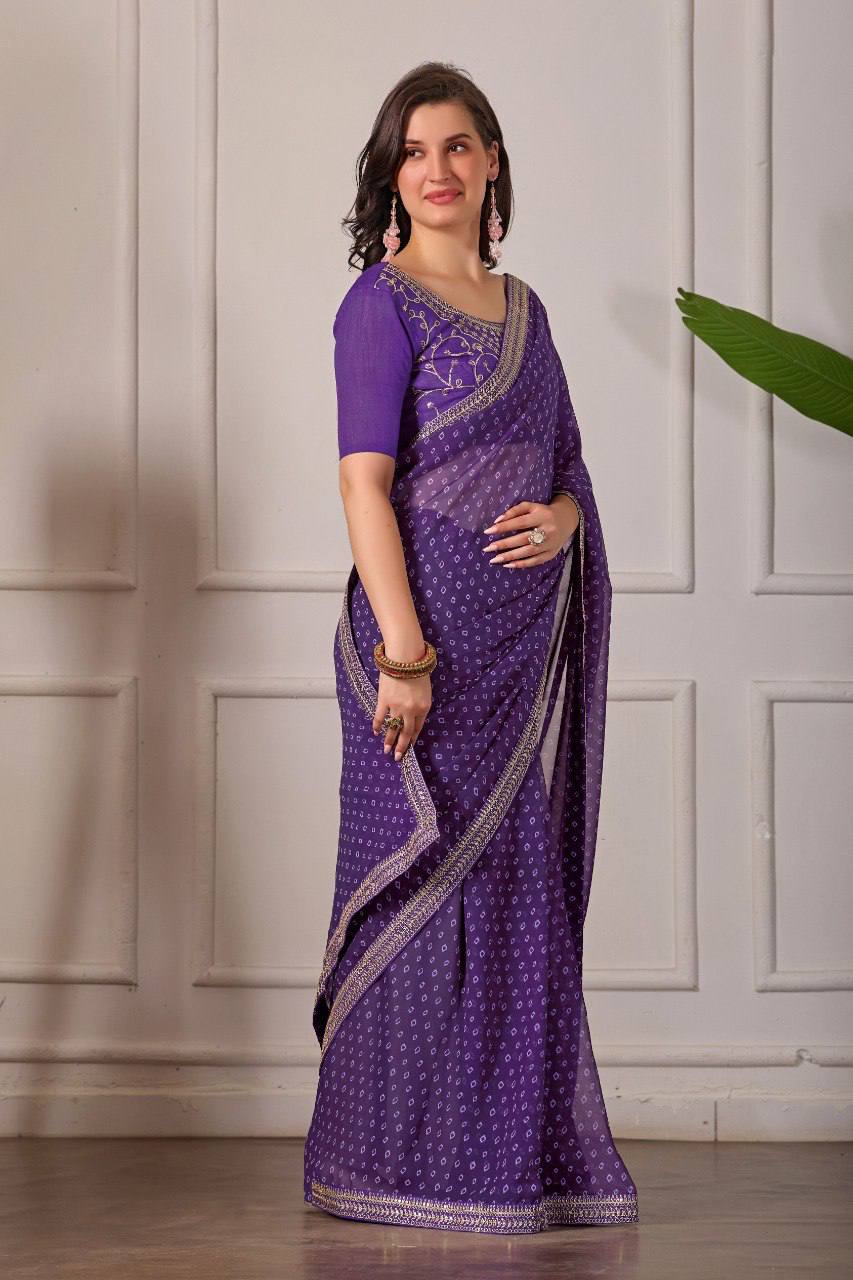 Bandhani Georgette Silk Saree with Embroidery Dori Work & Tapeta Blouse